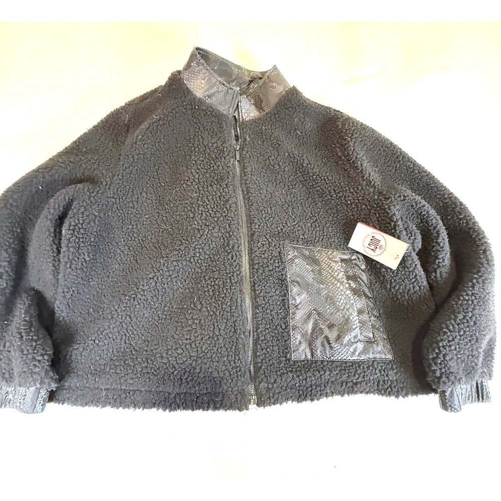 Juicy Couture Black Sherpa Jacket Womens 2X Cropped Y2K McBling Fleece Zip NWT - Picture 2 of 10